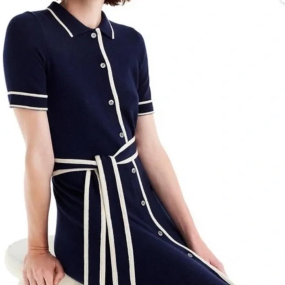J. Crew Merino Wool Cotton Navy Button Up Knit Midi Dress (size xs)
